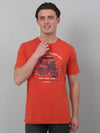 Cantabil Orange Printed Round Neck Half Sleeve T-shirt For Men