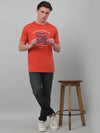 Cantabil Orange Printed Round Neck Half Sleeve T-shirt For Men