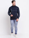 Cantabil Striped Blue Full Sleeves Mock Collar Regular Fit Casual Sweater for Men