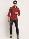 Cantabil Men Cotton Checkered Maroon Full Sleeve Casual Shirt for Men with Pocket (6713049383051)