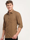 Cantabil Men Cotton Checkered Khaki Full Sleeve Casual Shirt for Men with Pocket (6718198677643)