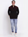 Cantabil Striped Black Full Sleeves Mock Collar Regular Fit Casual Sweater for Men