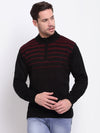 Cantabil Striped Black Full Sleeves Mock Collar Regular Fit Casual Sweater for Men