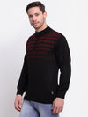 Cantabil Striped Black Full Sleeves Mock Collar Regular Fit Casual Sweater for Men