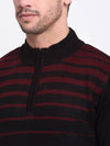 Cantabil Striped Black Full Sleeves Mock Collar Regular Fit Casual Sweater for Men