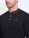 Cantabil MenBand Collar Full Sleeves Winter Wear Navy T-Shirt