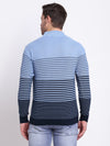 Cantabil Striped Sky Blue Full Sleeves Mock Collar Regular Fit Casual Sweater for Men