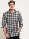 Cantabil Men Cotton Checkered Grey Melange Full Sleeve Casual Shirt for Men with Pocket (6718277976203)