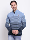 Cantabil Striped Sky Blue Full Sleeves Mock Collar Regular Fit Casual Sweater for Men