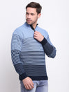 Cantabil Striped Sky Blue Full Sleeves Mock Collar Regular Fit Casual Sweater for Men