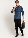 Cantabil Cotton Checkered Navy Blue Full Sleeve Casual Shirt for Men with Pocket (6722459271307)