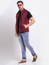 Cantabil Solid Wine Sleeveless Mock Collar Regular Fit Reversible Casual Jacket For Men