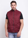 Cantabil Solid Wine Sleeveless Mock Collar Regular Fit Reversible Casual Jacket For Men