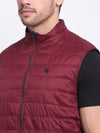Cantabil Solid Wine Sleeveless Mock Collar Regular Fit Reversible Casual Jacket For Men
