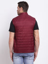 Cantabil Solid Wine Sleeveless Mock Collar Regular Fit Reversible Casual Jacket For Men