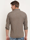 Cantabil Men Cotton Checkered Brown Full Sleeve Casual Shirt for Men with Pocket (6718234558603)