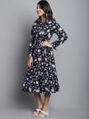 Cantabil Women Black Tie-up Neck Floral Printed 3/4th Sleeves Casual Dress (7165916446859)