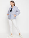 Cantabil Blue Full Sleeves Mock Collar Casual Reversible Jacket for Women