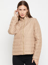 Cantabil Beige Full Sleeves Mock Collar Casual Jacket for Women
