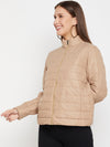 Cantabil Beige Full Sleeves Mock Collar Casual Jacket for Women