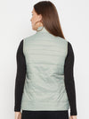 Cantabil Green Sleeveless Mock Collar Puffer Casual Reversible Jacket For Women