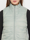 Cantabil Green Sleeveless Mock Collar Puffer Casual Reversible Jacket For Women