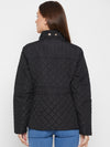Cantabil Black Full Sleeves Mock Collar Quilted Casual Jacket For Women