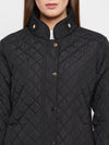 Cantabil Black Full Sleeves Mock Collar Quilted Casual Jacket For Women