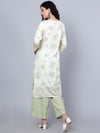 Cantabil Women Off White Floral Printed 3/4th Sleeves Kurti Plazzo Suit Set (7154582847627)