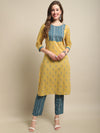 Cantabil Women Mustard Kurti Plazzo Set (7121569349771)