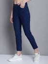 Cantabil Dark Blue Solid Cotton Blend Flat Front Mid Rise Full Length Regular Fit Casual Leggings For Women (7163135983755)