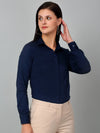 Cantabil Women's Solid Blue Formal Shirt