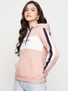 Cantabil Women Pink Hooded Neck Full Sleeves Winter Wear Typographic Print Sweatshirt
