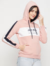 Cantabil Women Pink Hooded Neck Full Sleeves Winter Wear Typographic Print Sweatshirt