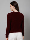 Cantabil Self Design Maroon Round Neck Full Sleeves Regular Fit Casual Sweater For Women