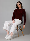Cantabil Self Design Maroon Round Neck Full Sleeves Regular Fit Casual Sweater For Women