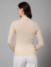 Cantabil Self Design Beige High Neck Full Sleeves Regular Fit Women Casual Sweater