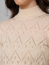 Cantabil Self Design Beige High Neck Full Sleeves Regular Fit Women Casual Sweater