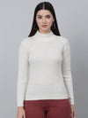 Cantabil Women Off White Self Design Casual Sweater