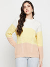 Cantabil Women Off White Color blocked Casual Sweater