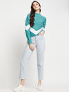 Cantabil Women Aqua Blue Self Design Casual Sweater