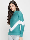 Cantabil Women Aqua Blue Self Design Casual Sweater