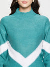 Cantabil Women Aqua Blue Self Design Casual Sweater