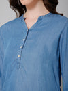 Cantabil Women Blue Solid Round Neck Regular Fit 3/4 Sleeves Casual Tunic