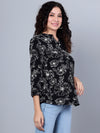 Cantabil Women Black Floral Printed 3/4th Sleeves Casual Tunic (7153686577291)
