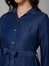 Cantabil Women Blue Solid Collared Neck Regular Fit 3/4 Sleeves Casual Tunic