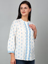 Cantabil Women's White Printed Three-Quarter Sleeves Tunic