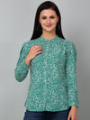 Cantabil Women's Green Printed Full Sleeves Tunic