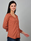 Cantabil Women's Brown Polka Dot Printed Casual Top