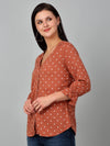 Cantabil Women's Brown Polka Dot Printed Casual Top